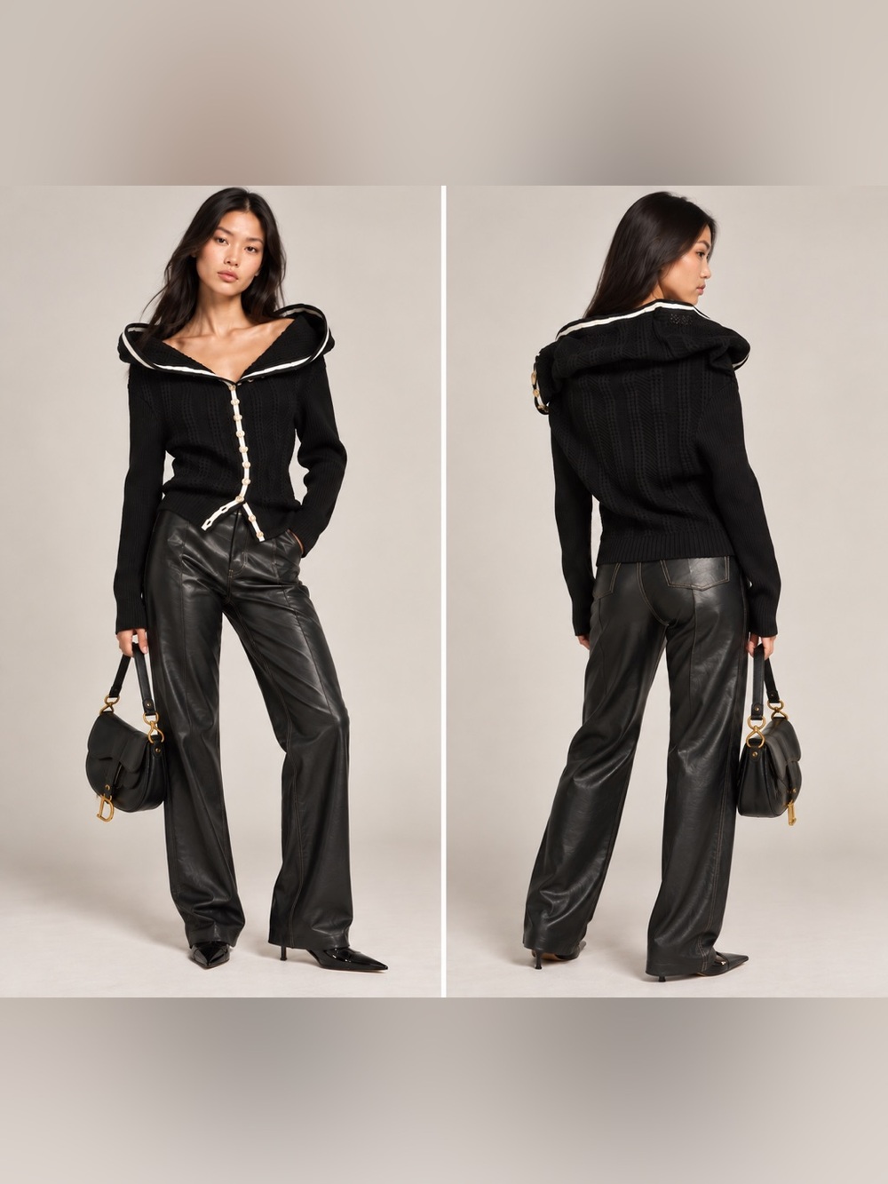 Y/PROJECT SSENSE Exclusive Black Ruffle Necklace Wool Cardigan EU 36 US 4